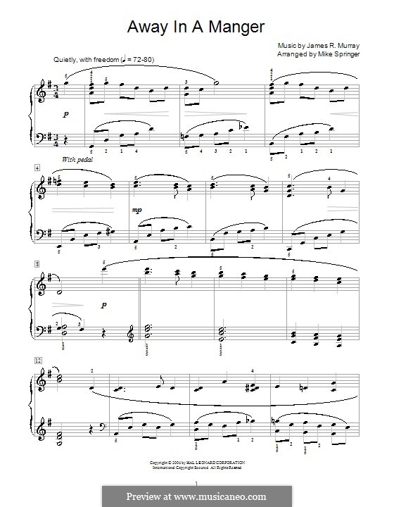 Away in a Manger (Printable Scores): For piano by James R. Murray