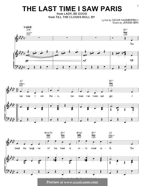 The Last Time I Saw Paris: For voice and piano or guitar (Kate Smith) by Jerome Kern
