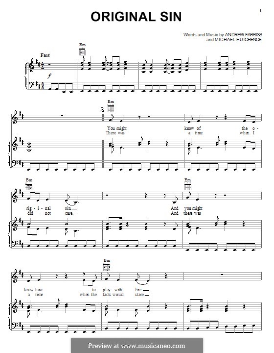 Original Sin (INXS): For voice and piano (or guitar) by Andrew Farriss, Michael Hutchence