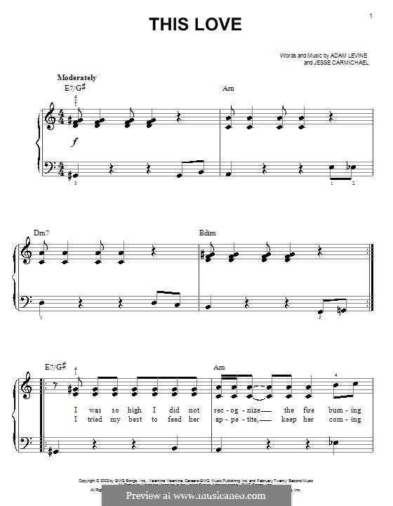 This Love (Maroon 5): For easy piano by Adam Levine, Jesse Carmichael