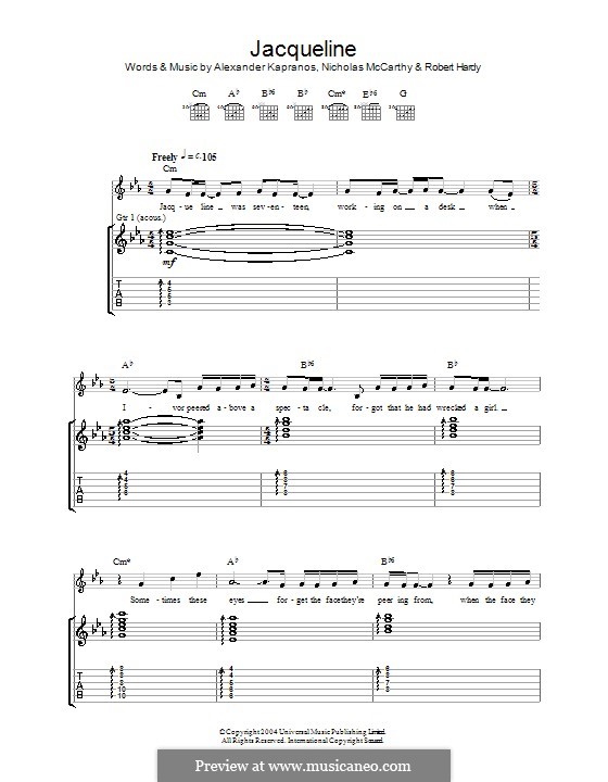 Jacqueline (Franz Ferdinand): For guitar with tab by Alexander Kapranos, Nicholas McCarthy, Robert Hardy