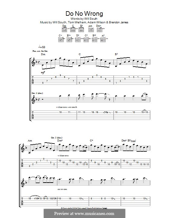 Do No Wrong (Thirteen Senses): For guitar with tab by Adam Wilson, Brendon James, Tom Welham, Will South