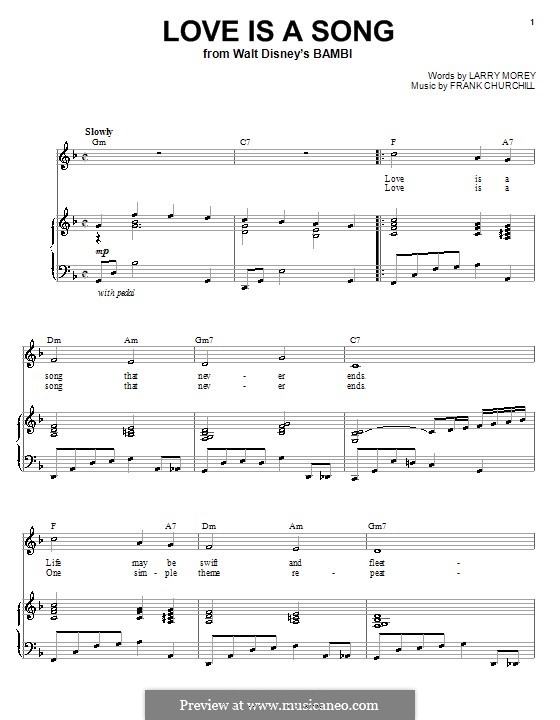 Love is a Song (from Bambi): For voice and piano or guitar (Donald Novis) by Frank Churchill
