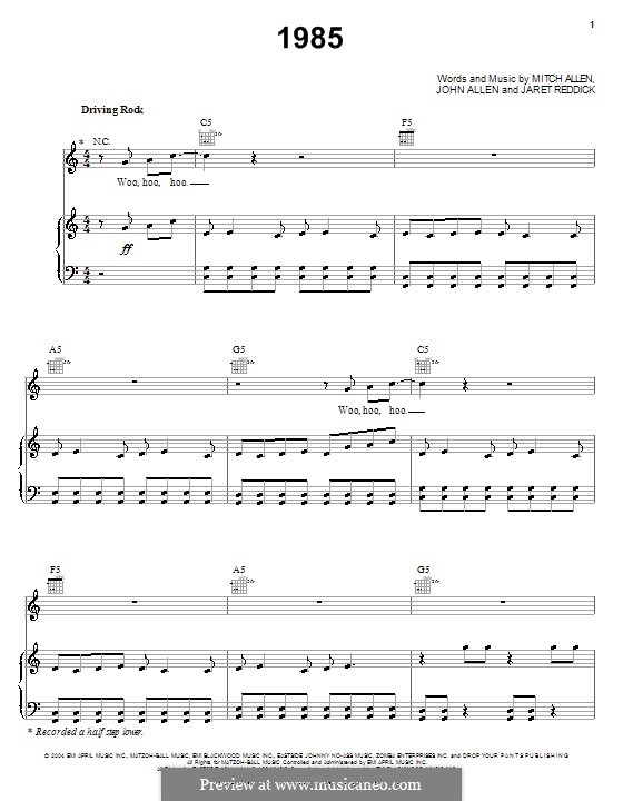 1985 (Bowling for Soup) by J. Reddick, J. Allen, M. Allen on MusicaNeo, image size:560x720