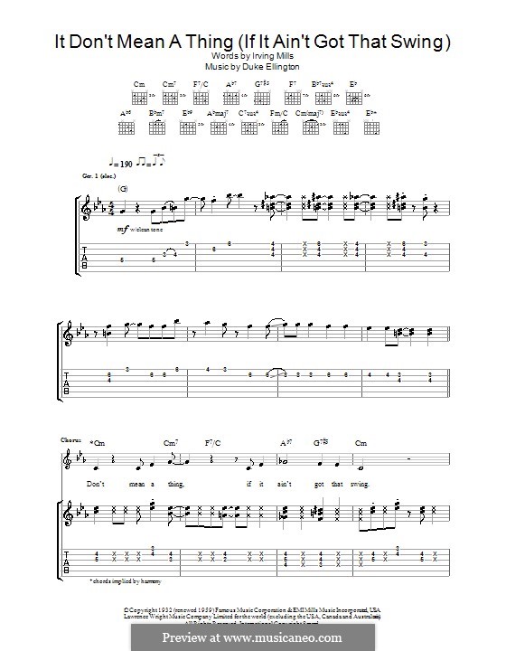 It Don't Mean a Thing (If It Ain't Got That Swing): For guitar with tab by Irving Mills, Duke Ellington