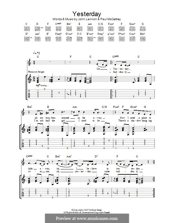 Yesterday Sheet Music In C