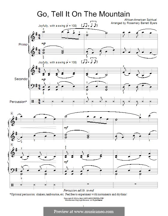 Go, Tell it on the Mountain (Printable Scores): For piano four hands by folklore