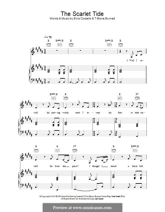 The Scarlet Tide (from Cold Mountain): For voice and piano (or guitar) by Elvis Costello, T-Bone Burnett
