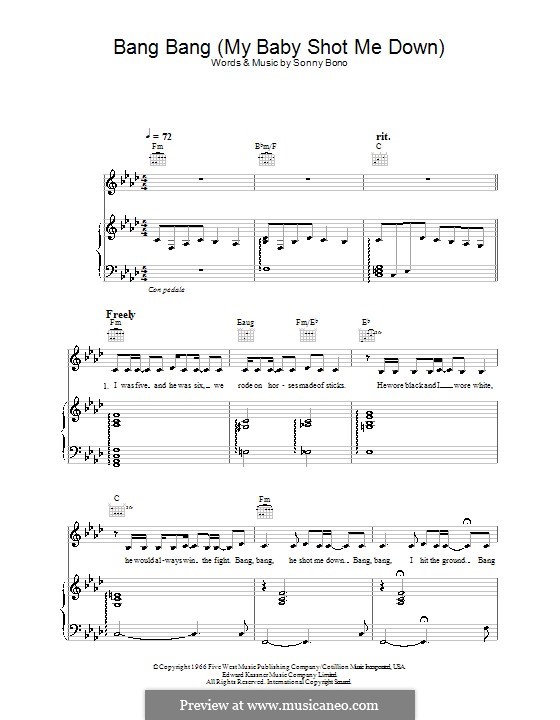 Bang Bang My Baby Shot Me Down By S Bono Sheet Music On Musicaneo