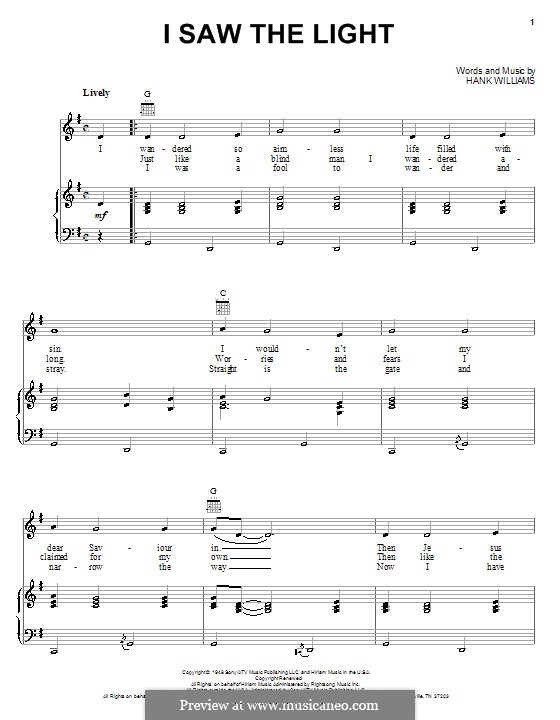 I Saw the Light by H. Williams - sheet music on MusicaNeo
