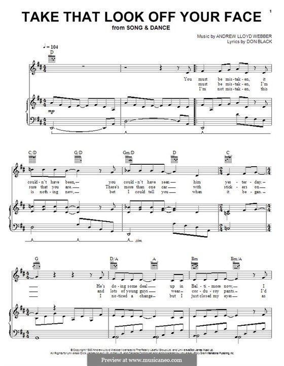 Take That Look Off Your Face: For voice and piano (or guitar) by Andrew Lloyd Webber