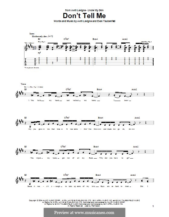 Don't Tell Me (Avril Lavigne): For guitar with tab by Evan Taubenfeld