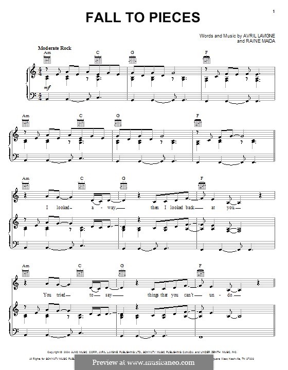 Fall to Pieces: For voice and piano (or guitar) by Raine Maida