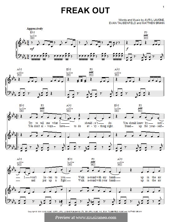 Freak Out (Avril Lavigne): For voice and piano (or guitar) by Evan Taubenfeld, Matthew Brann
