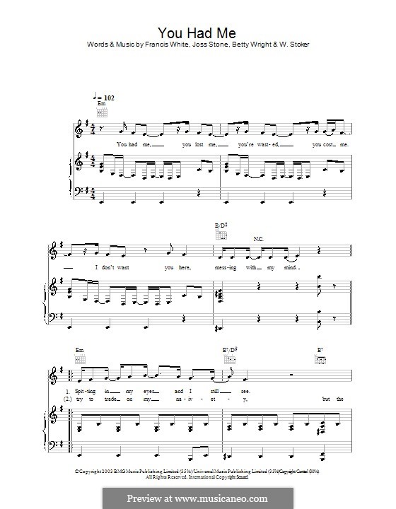 You Had Me: For voice and piano (or guitar) by Betty Wright, Eg White, Joss Stone, Wendy Stoker