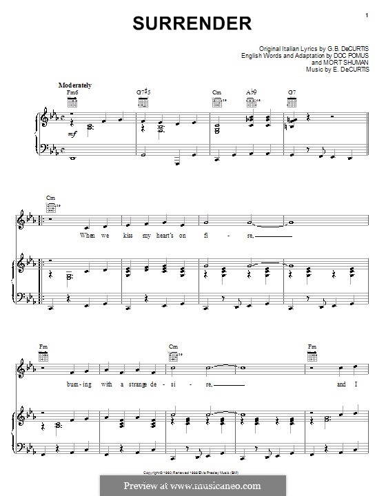 Surrender (Elvis Presley): For voice and piano (or guitar) by Ernesto de Curtis