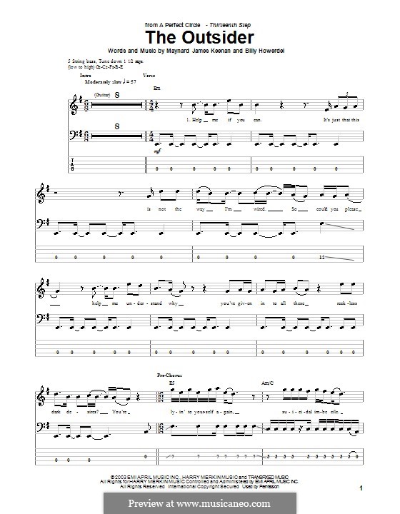 The Outsider (A Perfect Circle): For bass guitar with tab by Billy Howerdel, Maynard James Keenan
