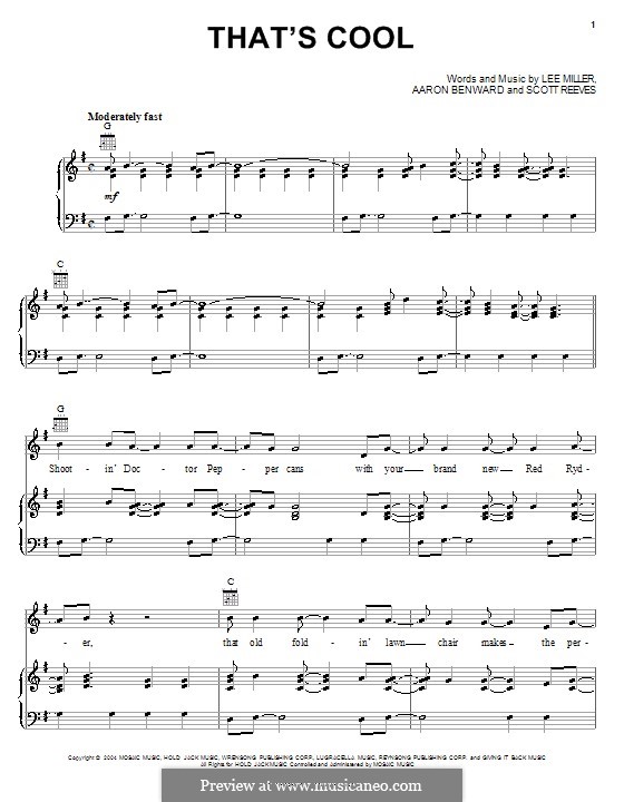 That's Cool (Blue County): For voice and piano (or guitar) by Aaron Benward, Lee Thomas Miller, Scott Reeves