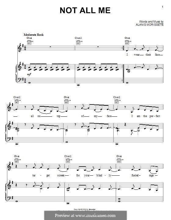 Not All Me: For voice and piano (or guitar) by Alanis Morissette