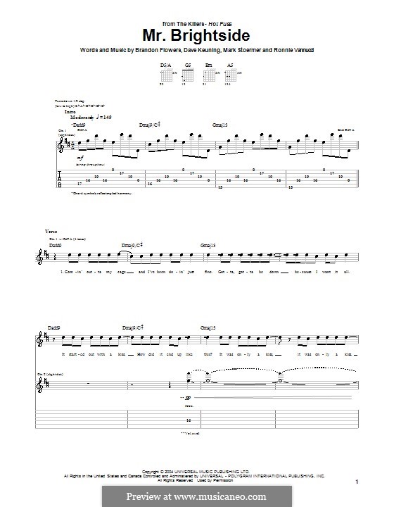 Mr. Brightside (The Killers): For guitar tabulature by Brandon Flowers, Dave Keuning, Mark Stoermer, Ronnie Vannucci
