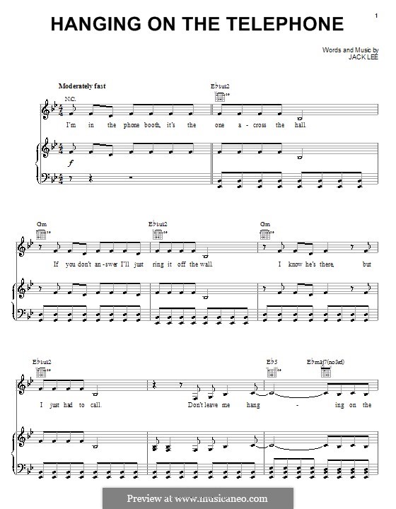 Hanging on the Telephone (Blondie) by J. Lee - sheet music on ..., image size:560x720