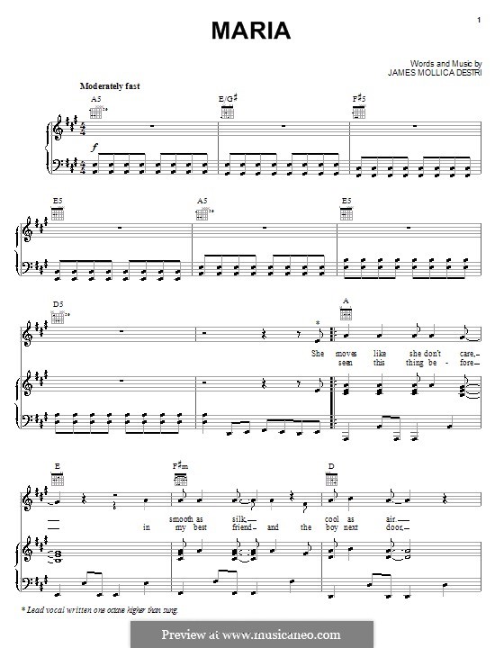 Maria (Blondie): For voice and piano (or guitar) by James Mollica Destri