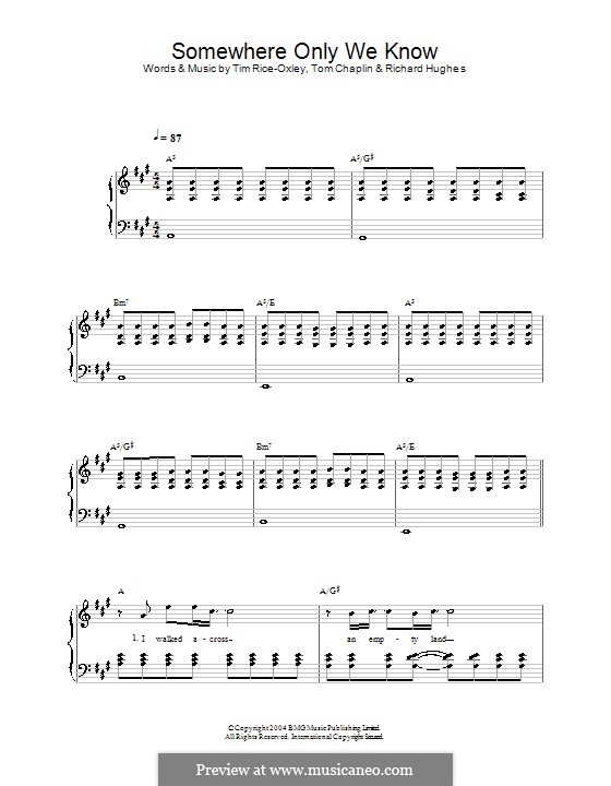 Somewhere Only We Know (Keane): For easy piano (with chords) by Richard Hughes, Tim Rice-Oxley, Tom Chaplin