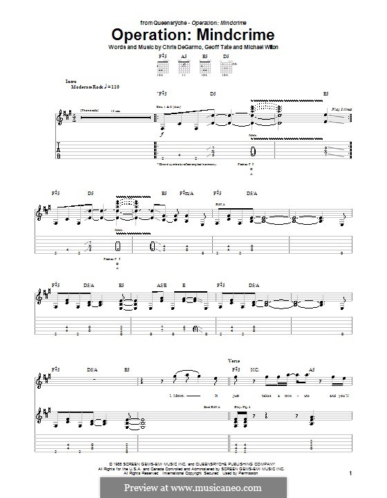 Operation: Mindcrime (Queensryche): For guitar with tab by Chris DeGarmo, Geoff Tate, Michael Wilton