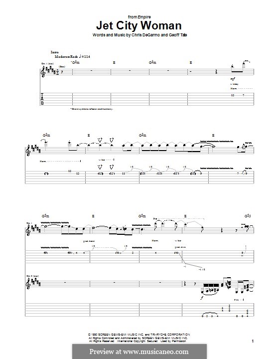Jet City Woman (Queensryche): For guitar with tab by Chris DeGarmo, Geoff Tate