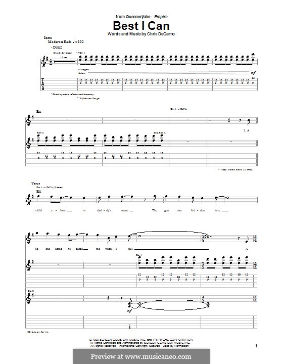 Best I Can (Queensryche): For guitar with tab by Chris DeGarmo