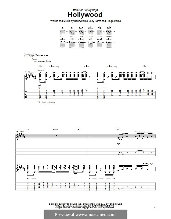 Hollywood (Los Lonely Boys): For guitar with tab by Henry Garza, Joey Garza, Ringo Garza