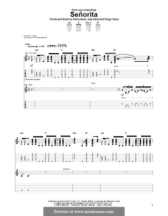 Senorita (Los Lonely Boys): For guitar with tab by Henry Garza, Joey Garza, Ringo Garza