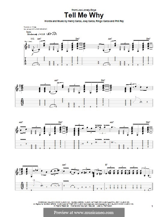 Tell Me Why (Los Lonely Boys): For guitar with tab by Phil Roy, Henry Garza, Joey Garza, Ringo Garza