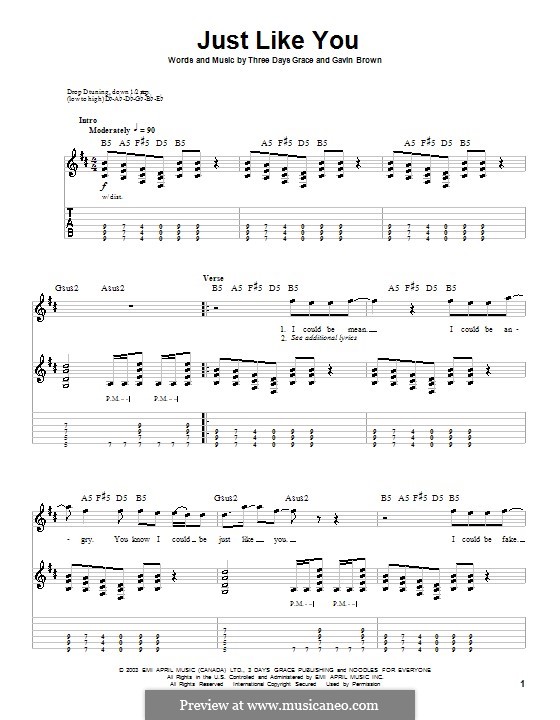 Just Like You (Three Days Grace): For guitar with tab by Gavin Brown