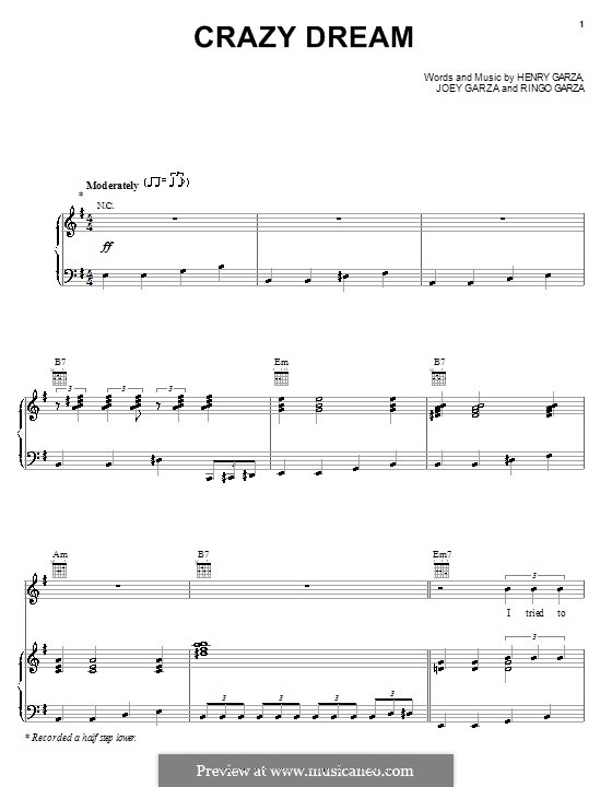 Crazy Dream (Los Lonely Boys): For voice and piano (or guitar) by Henry Garza, Joey Garza, Ringo Garza