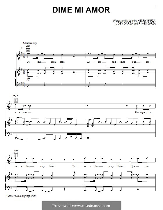 Dime Mi Amor (Los Lonely Boys): For voice and piano (or guitar) by Henry Garza, Joey Garza, Ringo Garza