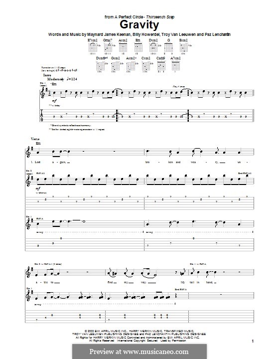 Gravity (A Perfect Circle): For guitar with tab by Billy Howerdel, Maynard James Keenan, Paz Lenchantin, Troy Van Leeuwen