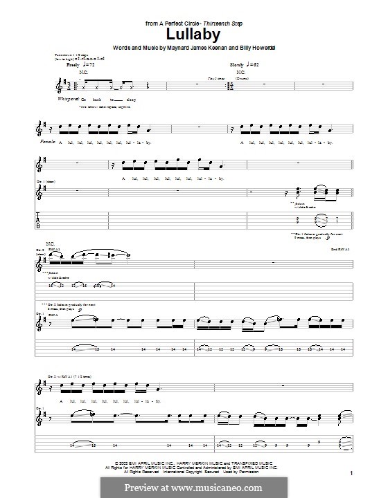 Lullaby (A Perfect Circle): For guitar with tab by Billy Howerdel, Maynard James Keenan