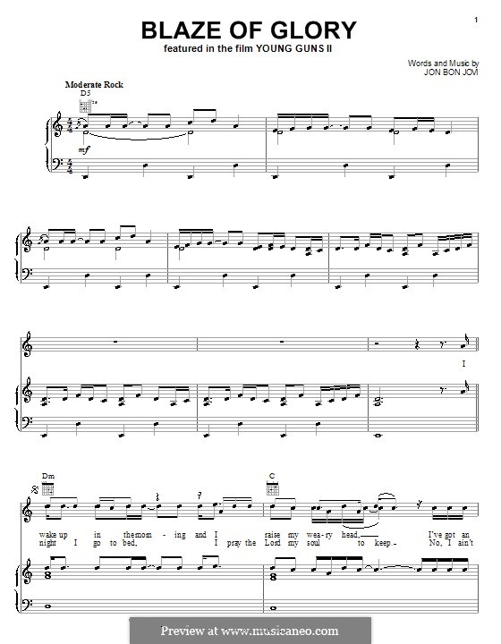 Blaze of Glory (Bon Jovi): For voice and piano (or guitar) by Jon Bon Jovi