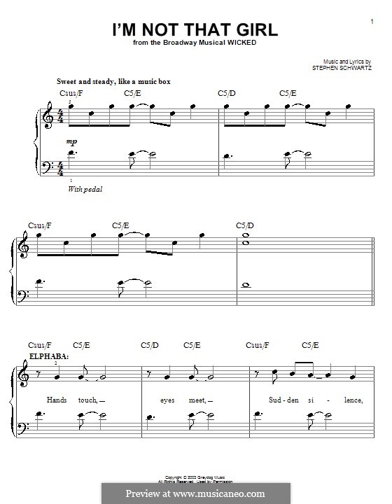 I'm Not That Girl (from Wicked): For easy piano by Stephen Schwartz