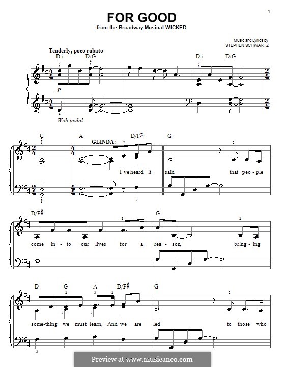 For Good (from Wicked): For easy piano by Stephen Schwartz