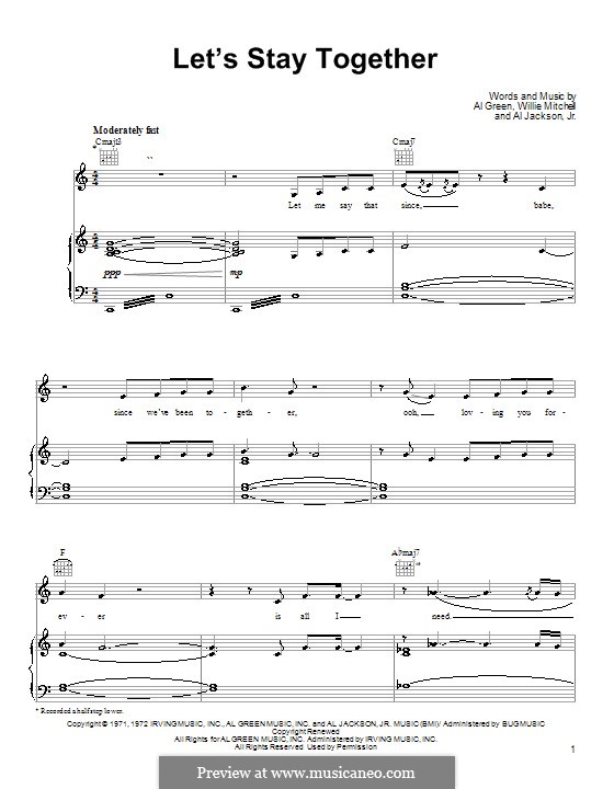 Let's Stay Together: For voice and piano or guitar (C Major) by Willie Mitchell, Al Jackson Jr.