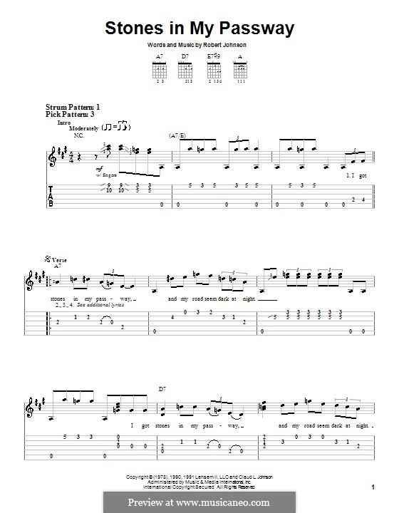 Stones in My Passway: For guitar (very easy version) by Robert Leroy Johnson