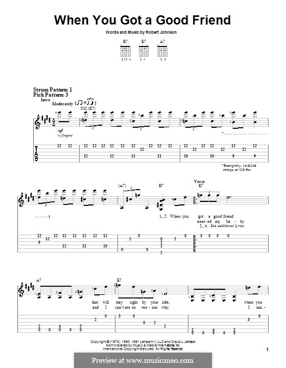 When You Got a Good Friend (Eric Clapton): For guitar (very easy version) by Robert Leroy Johnson