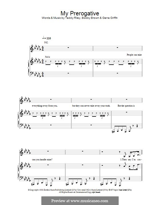 My Prerogative (Britney Spears): For voice and piano (or guitar) by Bobby Brown, Teddy Riley, Gene Griffin
