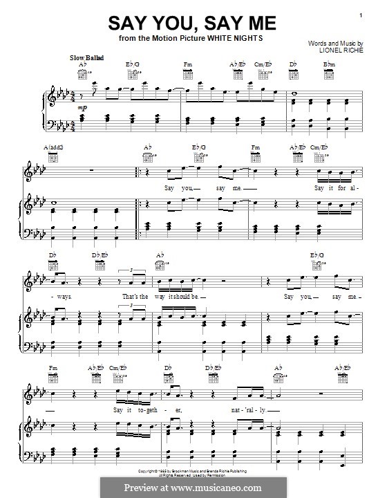 Say You, Say Me by L. Richie - sheet music on MusicaNeo