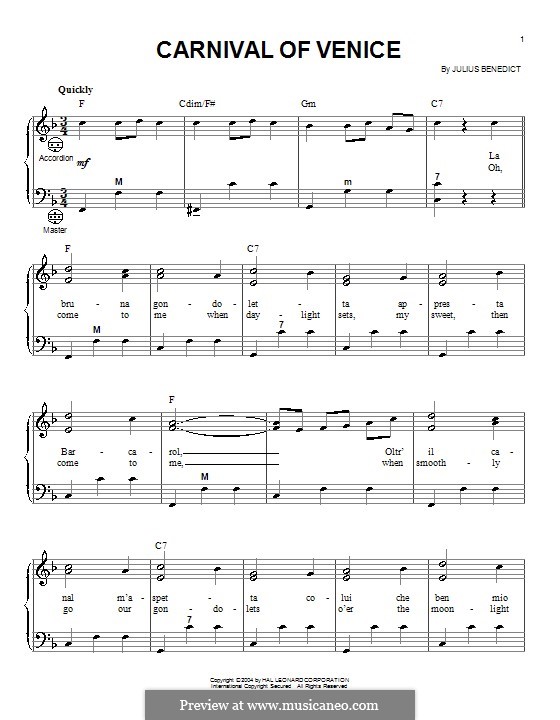 Carnival of Venice: For accordion by Julius Benedict