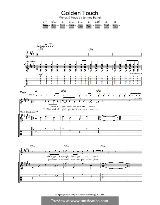 Golden Touch (Razorlight): For guitar with tab by Johnny Borrell
