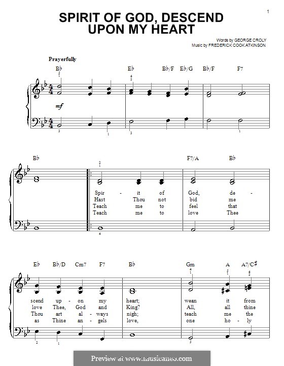 Spirit of God, Descend upon My Heart: For easy piano by Frederick Cook Atkinson