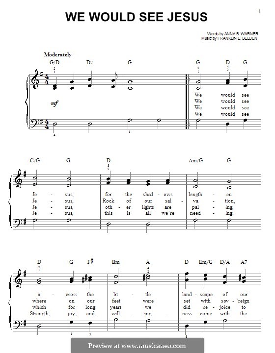 We Would See Jesus: For easy piano by Franklin E. Belden